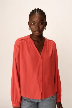 Grace & Mila Blusa con corte regular de mangas largas Rojo Outlet