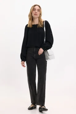 Vila Blusa con mangas abotonadas Negro Clearance