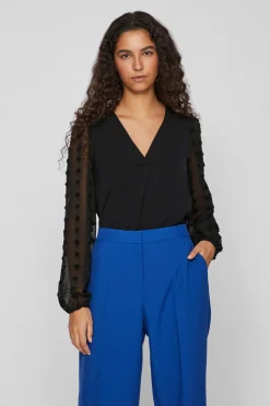Vila Blusa con plumeti en mangas Negro Hot