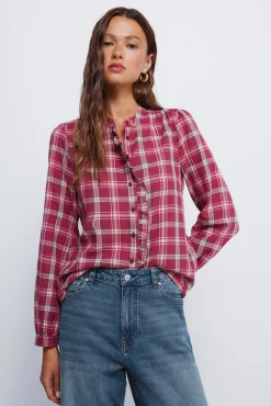 Springfield Blusa cuadros volante tapeta naranja Clearance