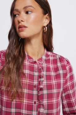 Springfield Blusa cuadros volante tapeta naranja Clearance