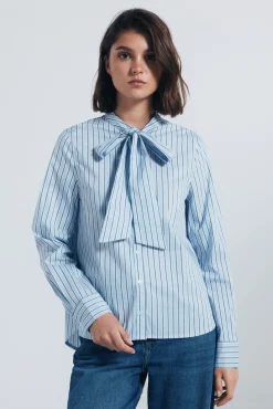 Springfield Blusa cuello lazo rayas azul New