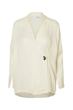 Selected Blusa cuello pico detalle metálico Blanco Hot