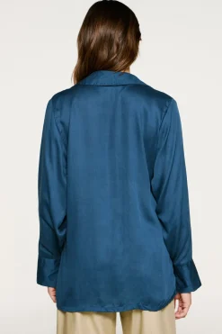 Selected Blusa cuello pico detalle metálico Azul marino