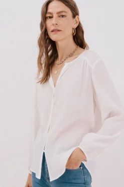 Cortefiel Blusa cuello redondo Blanco