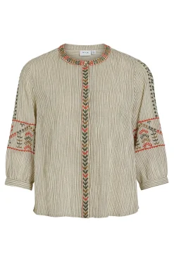 Vila Blusa de algodón con bordados étnicos Estampado beige Hot