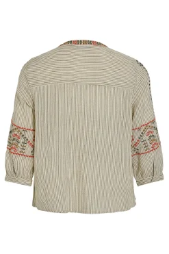 Vila Blusa de algodón con bordados étnicos Estampado beige Hot