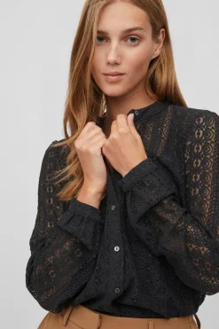 Vila Blusa de encaje con manga larga Negro New