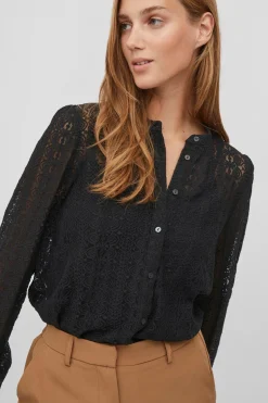 Vila Blusa de encaje con manga larga Negro New