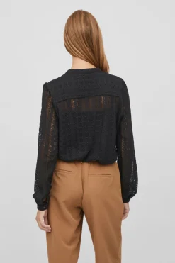 Vila Blusa de encaje con manga larga Negro New