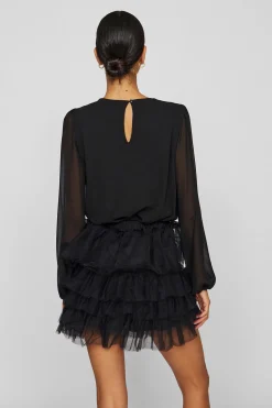 Vila Blusa de gasa con pedrería en el cuello Negro Best