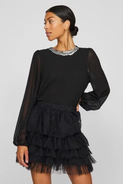 Vila Blusa de gasa con pedrería en el cuello Negro Best