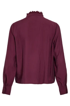 Vila Blusa de manga larga con bordado inglés Vino Clearance