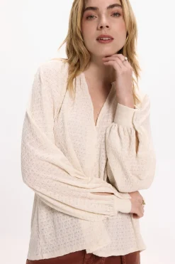 Vila Blusa de manga larga con cuello mao Beige Clearance