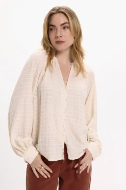 Vila Blusa de manga larga con cuello mao Beige Clearance