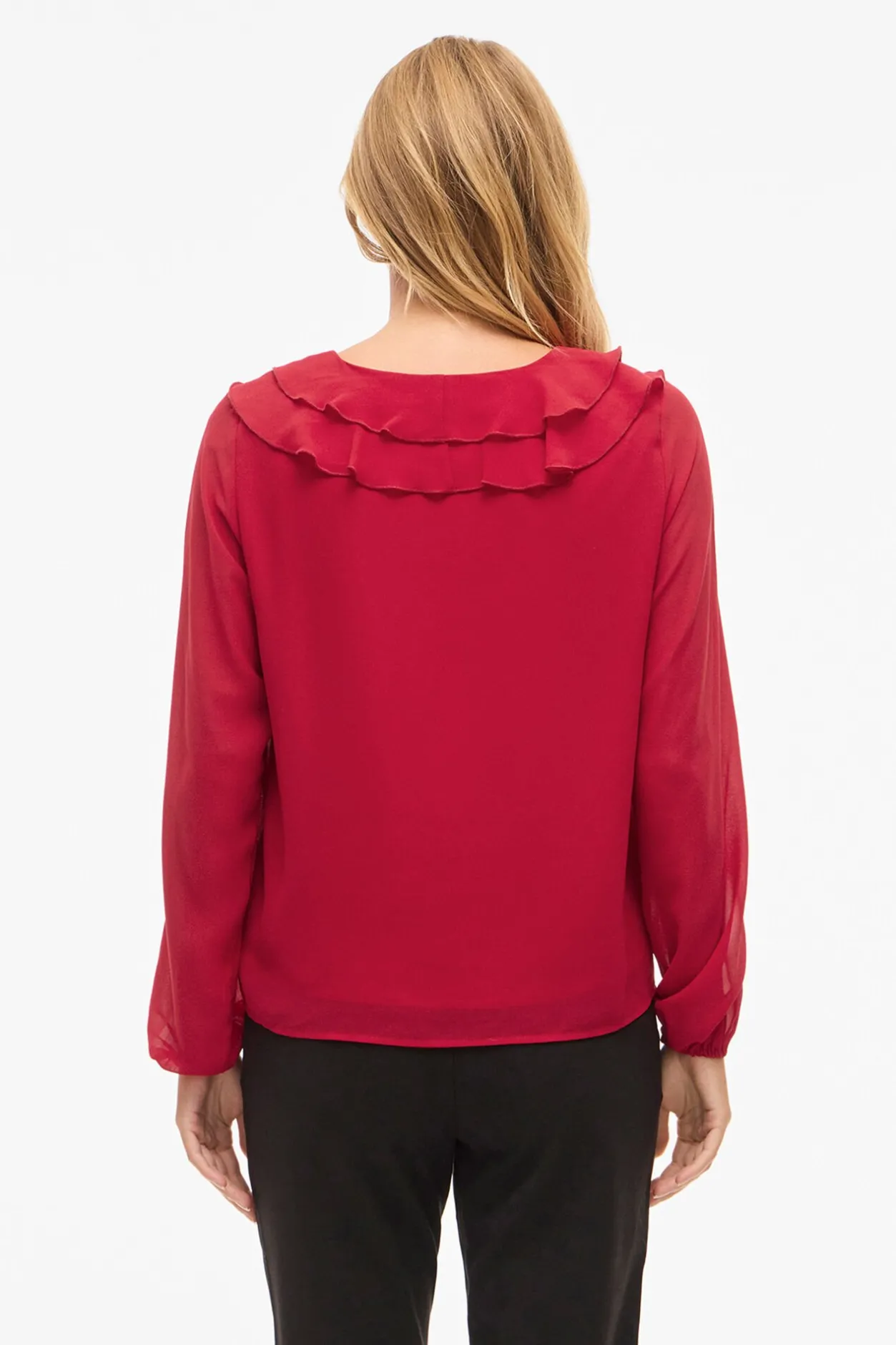 Vila Blusa de manga larga con volantes Rojo Clearance