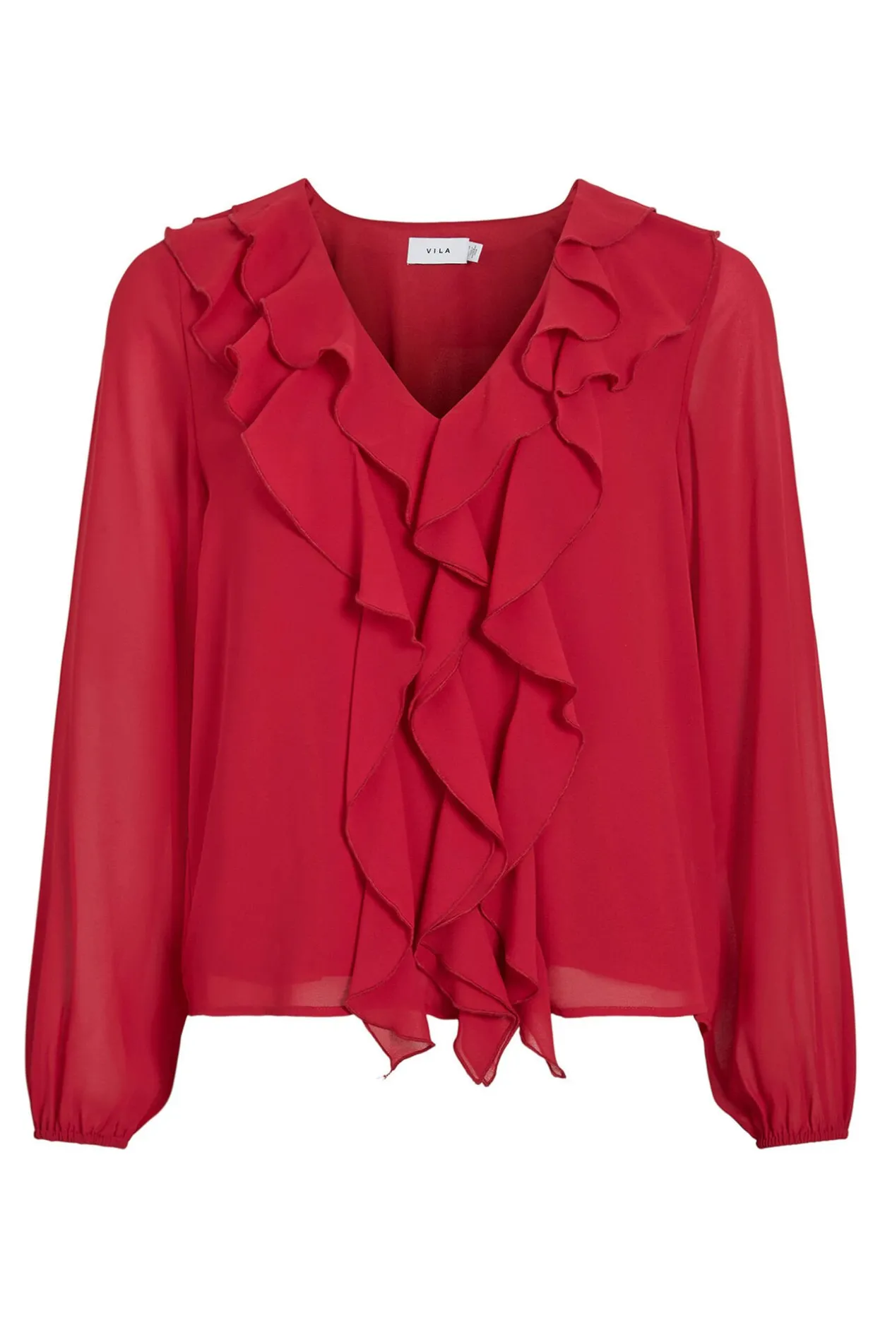 Vila Blusa de manga larga con volantes Rojo Clearance
