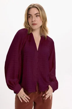 Vila Blusa de manga larga con cuello mao Granate