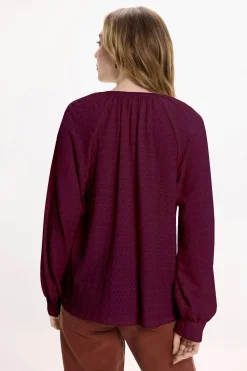 Vila Blusa de manga larga con cuello mao Granate