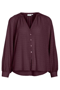 Vila Blusa de manga larga con cuello mao Granate