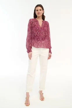 Vila Blusa de manga larga estampada con lúrex Rosa Discount