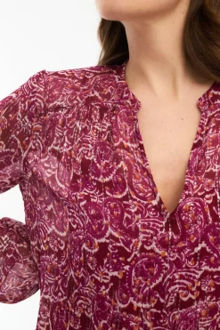 Vila Blusa de manga larga estampada con lúrex Rosa Discount
