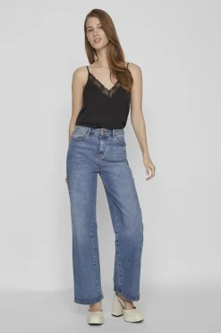 Vila Blusa de tirantes ajustables fluida Negro Discount