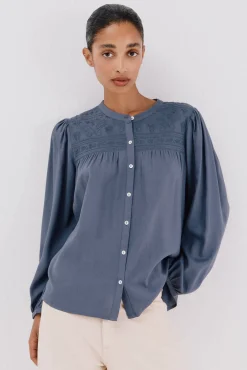 Cortefiel Blusa detalle bordado Azul oscuro Outlet