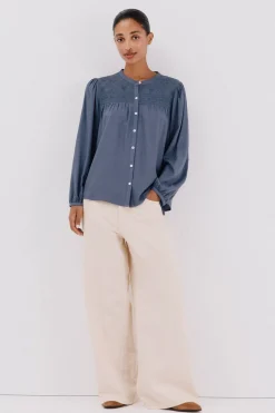 Cortefiel Blusa detalle bordado Azul oscuro Outlet