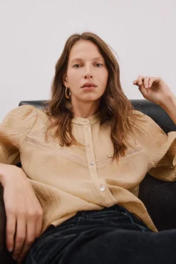 Cortefiel Blusa encaje cuello mao Blanco New