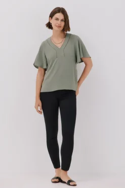 Cortefiel Blusa encaje volantes Kaki New