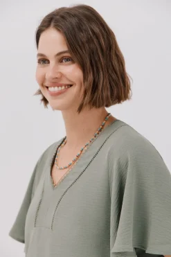 Cortefiel Blusa encaje volantes Kaki New