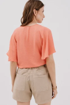 Cortefiel Blusa encaje volantes Coral Best