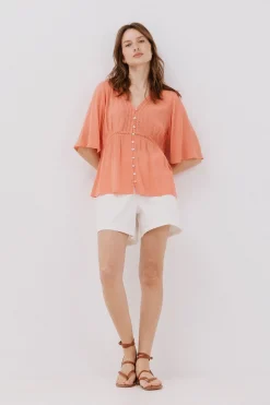 Cortefiel Blusa encaje volantes Coral Clearance