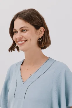 Cortefiel Blusa encaje volantes Azul Best