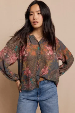 Slowlove Blusa estampada fluida Estampado verde Online