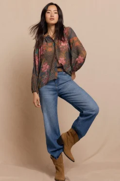 Slowlove Blusa estampada fluida Estampado verde Online