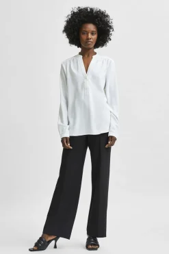 Selected Blusa fluida con cuello de pico confeccionada con materiales reciclados Blanco Outlet