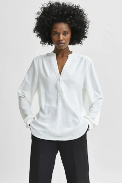 Selected Blusa fluida con cuello de pico confeccionada con materiales reciclados Blanco Outlet