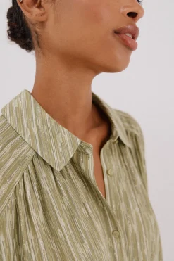 Cortefiel Blusa fluida estampada lurex Estampado verde Clearance