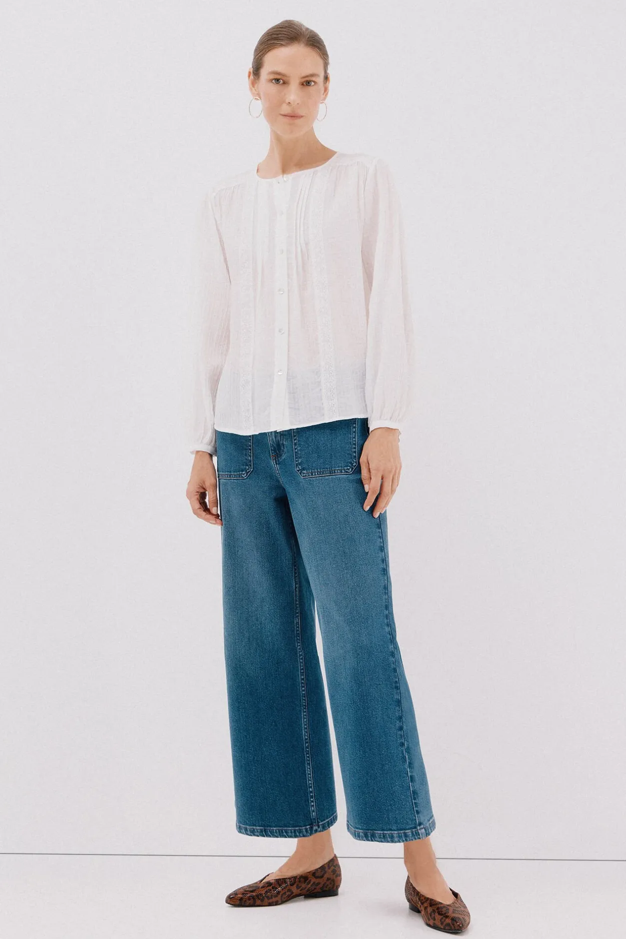 Cortefiel Blusa fornitura encaje Blanco Sale