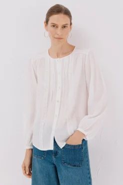 Cortefiel Blusa fornitura encaje Blanco Sale