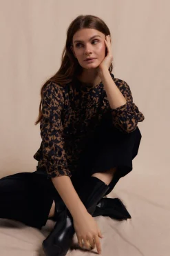 Slowlove Blusa frunces estampada Negro New