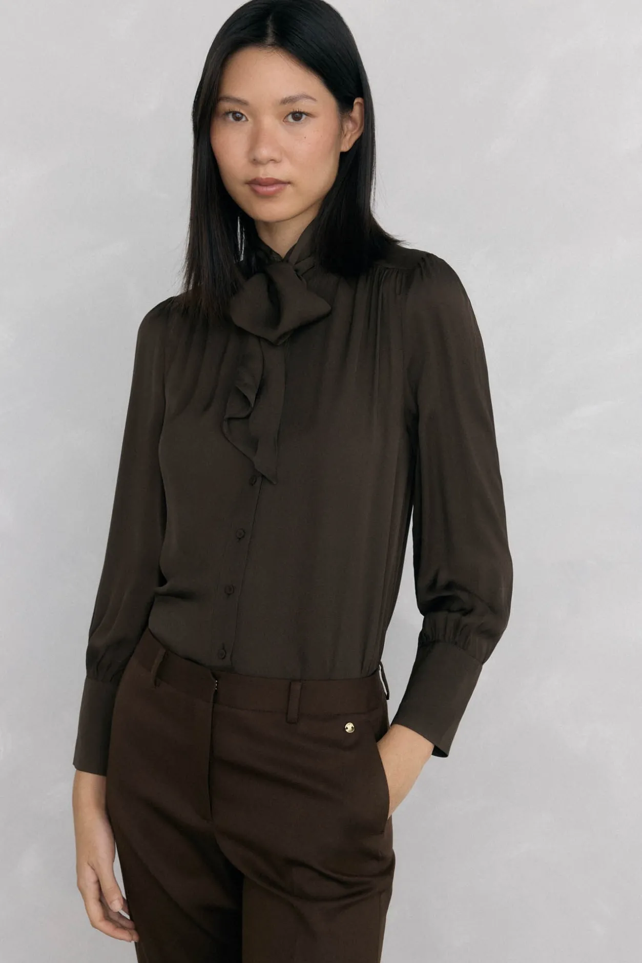 Pedro del Hierro Blusa gasa lazada Marrón Online
