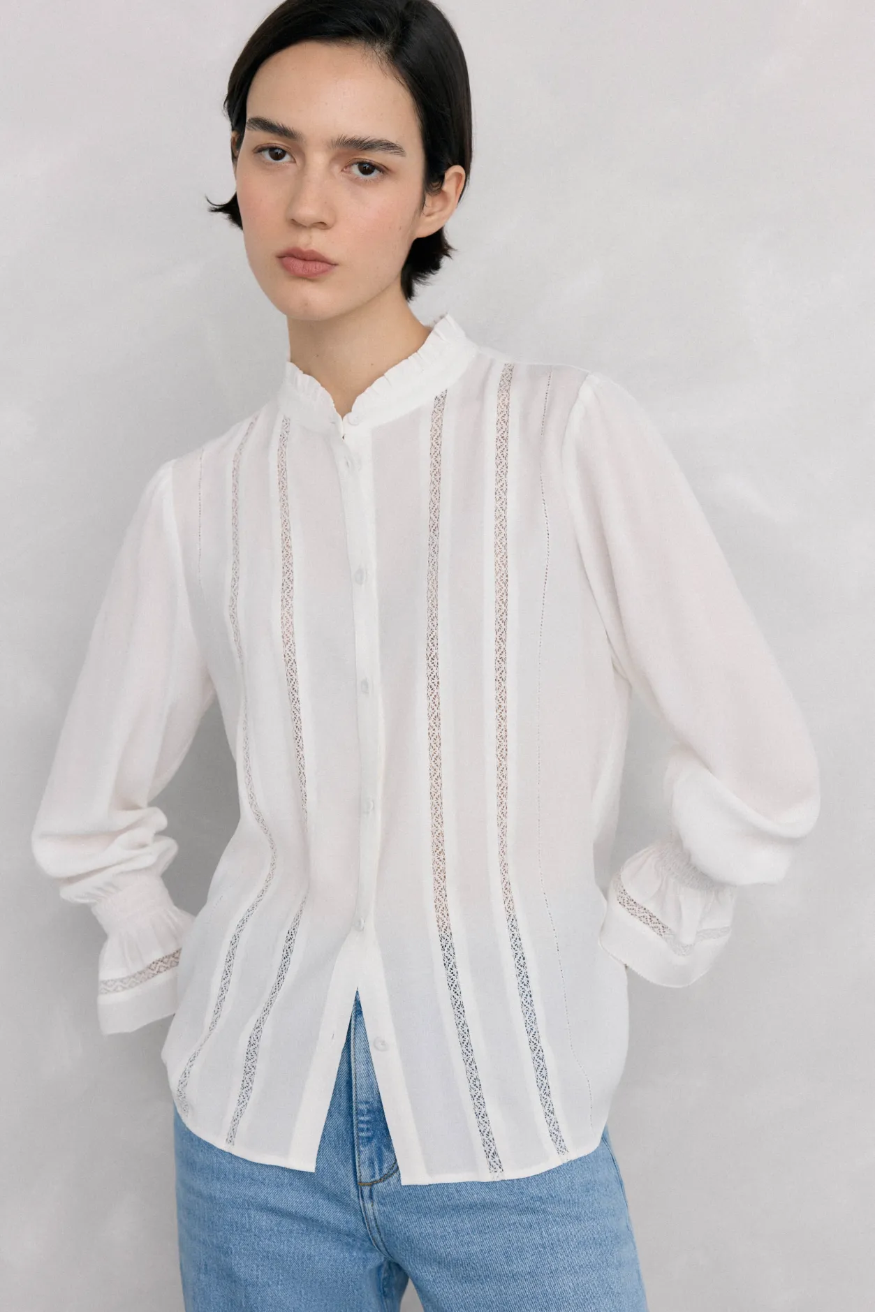 Pedro del Hierro Blusa gasa puntillas Blanco