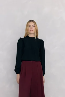 Pedro del Hierro Blusa gasa volantes Negro Sale