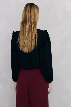Pedro del Hierro Blusa gasa volantes Negro Sale