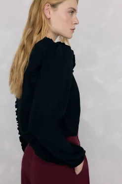 Pedro del Hierro Blusa gasa volantes Negro Sale