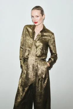 Cortefiel Blusa lazo efecto Dorado Hot