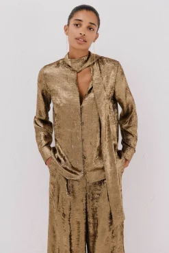 Cortefiel Blusa lazo efecto Dorado Hot